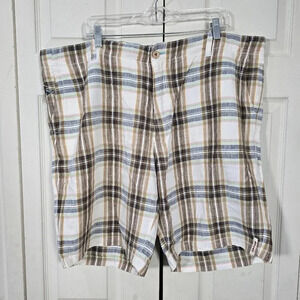Tommy Bahama Size 42 100% Linen Mens Multicolor Check‎ Shorts  10" Inseam Flat